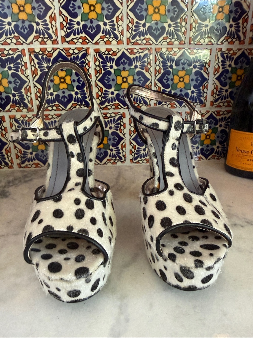 Pink & Pepper White and Black Polka Dot Platform Sandals